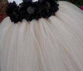 Flower girl dress. Nude with Black Flowers TuTu Dress, baby tutu dress, toddler tutu dress, wedding, birthday, Newborn, 2t,3t,4t,5t