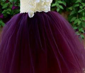 Flower girl dress Eggplant ,Plum ivory tutu dress, baby tutu dress, toddler tutu dress, wedding, birthday, Newborn, 2t,3t,4t,5t